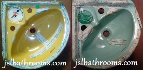 turquoise harvest gold corner basin sink